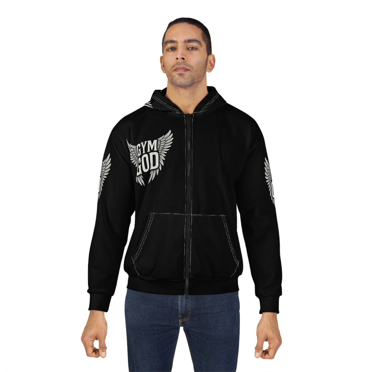 Gym God wings Zip Hoodie | Red All-Over Print