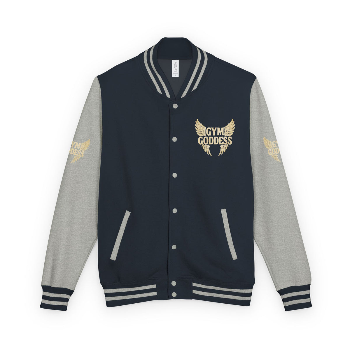 Gym Goddess Letterman Jacket | Red White Winged Fitness Design