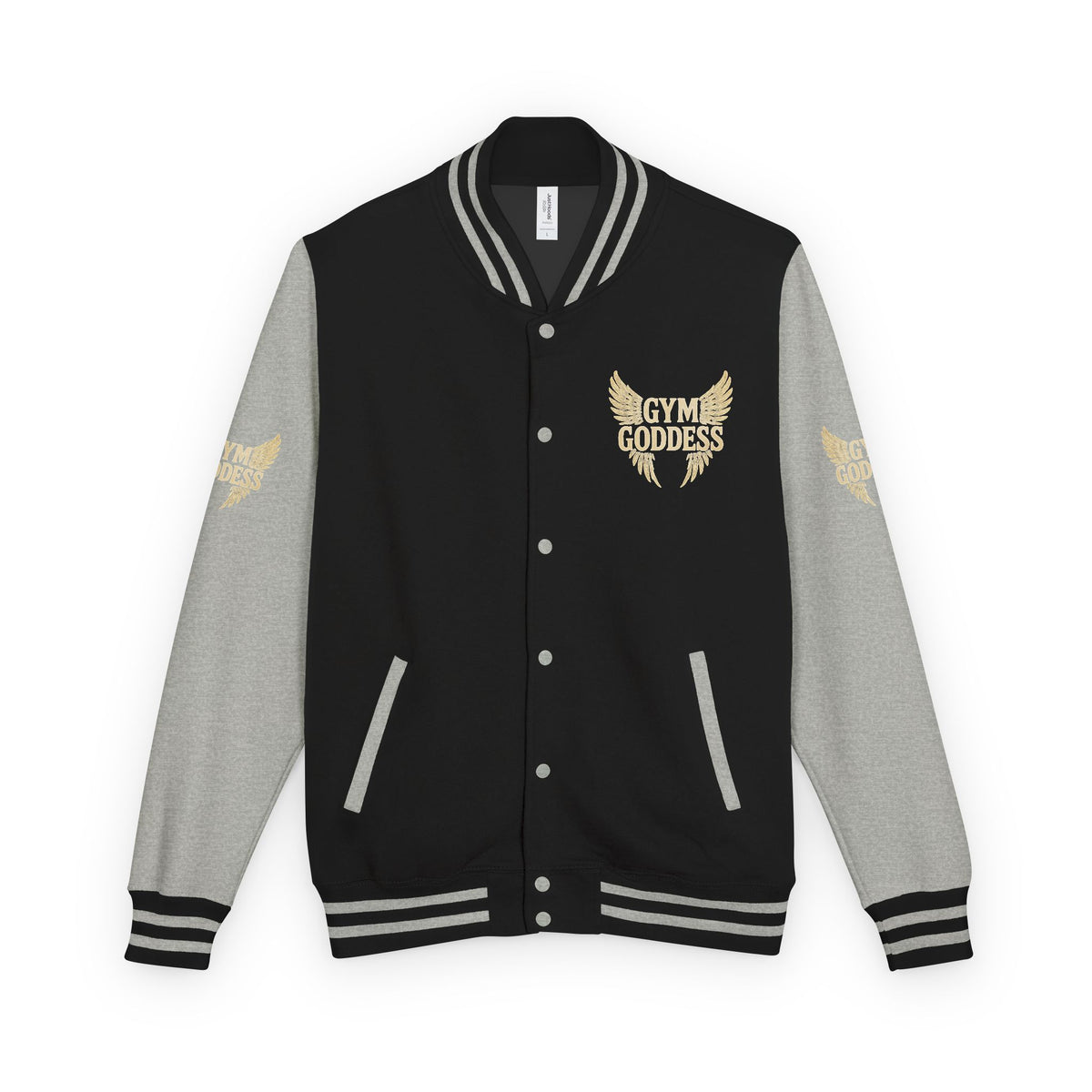 Gym Goddess Letterman Jacket | Red White Winged Fitness Design