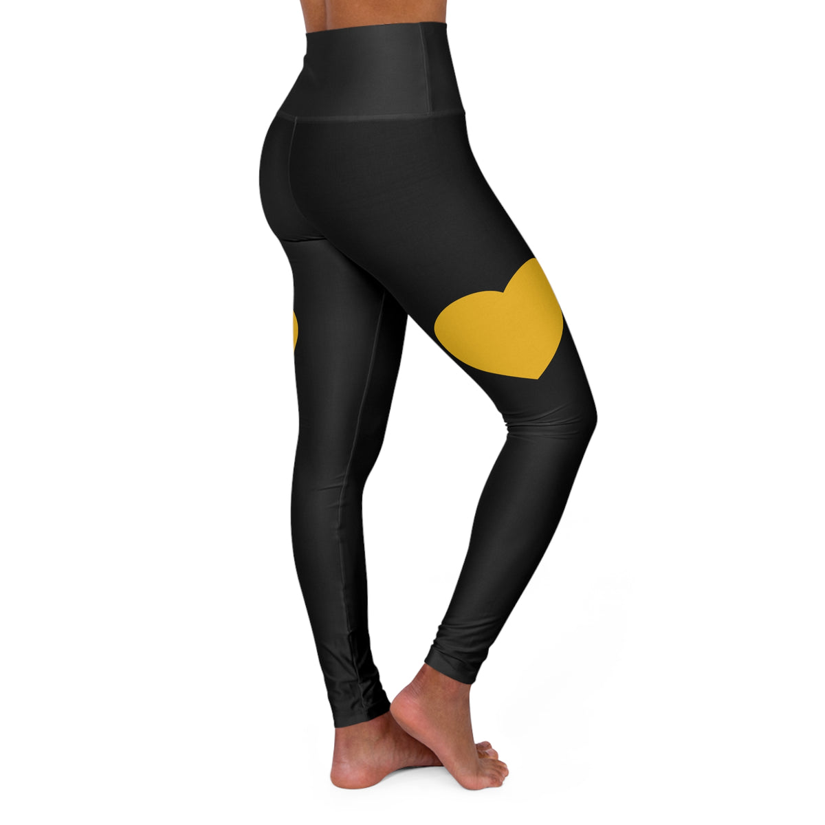 Gym Goddess High-Waisted Yoga Leggings – Black with Gold Heart Accent