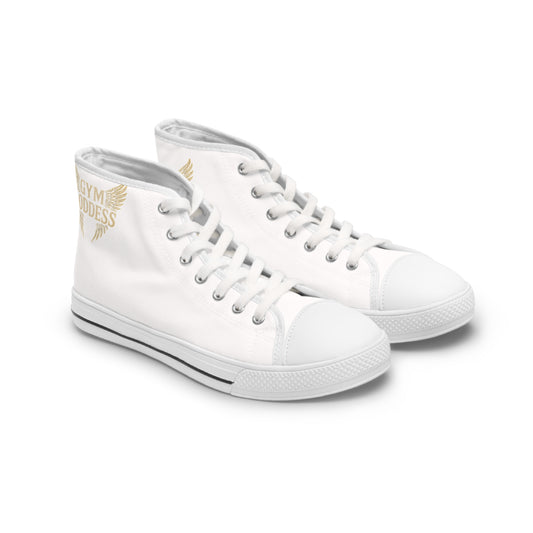Golden Winged Emblem women's High Top Sneakers | White Canvas High Tops