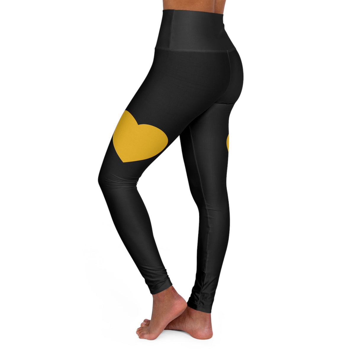 Gym Goddess High-Waisted Yoga Leggings – Black with Gold Heart Accent