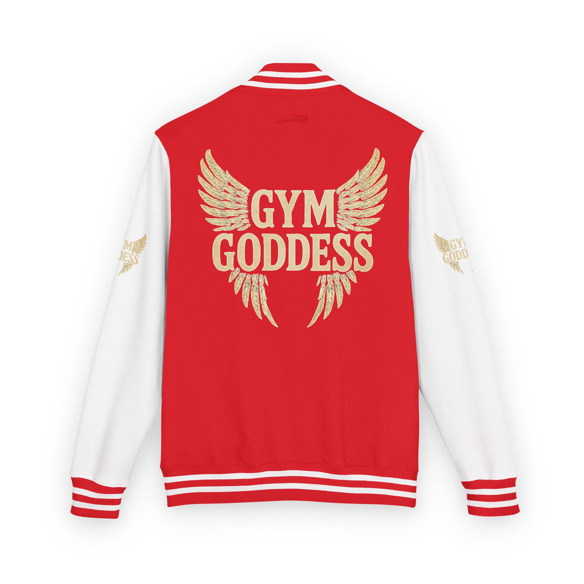 Gym Goddess Letterman Jacket | Red White Winged Fitness Design