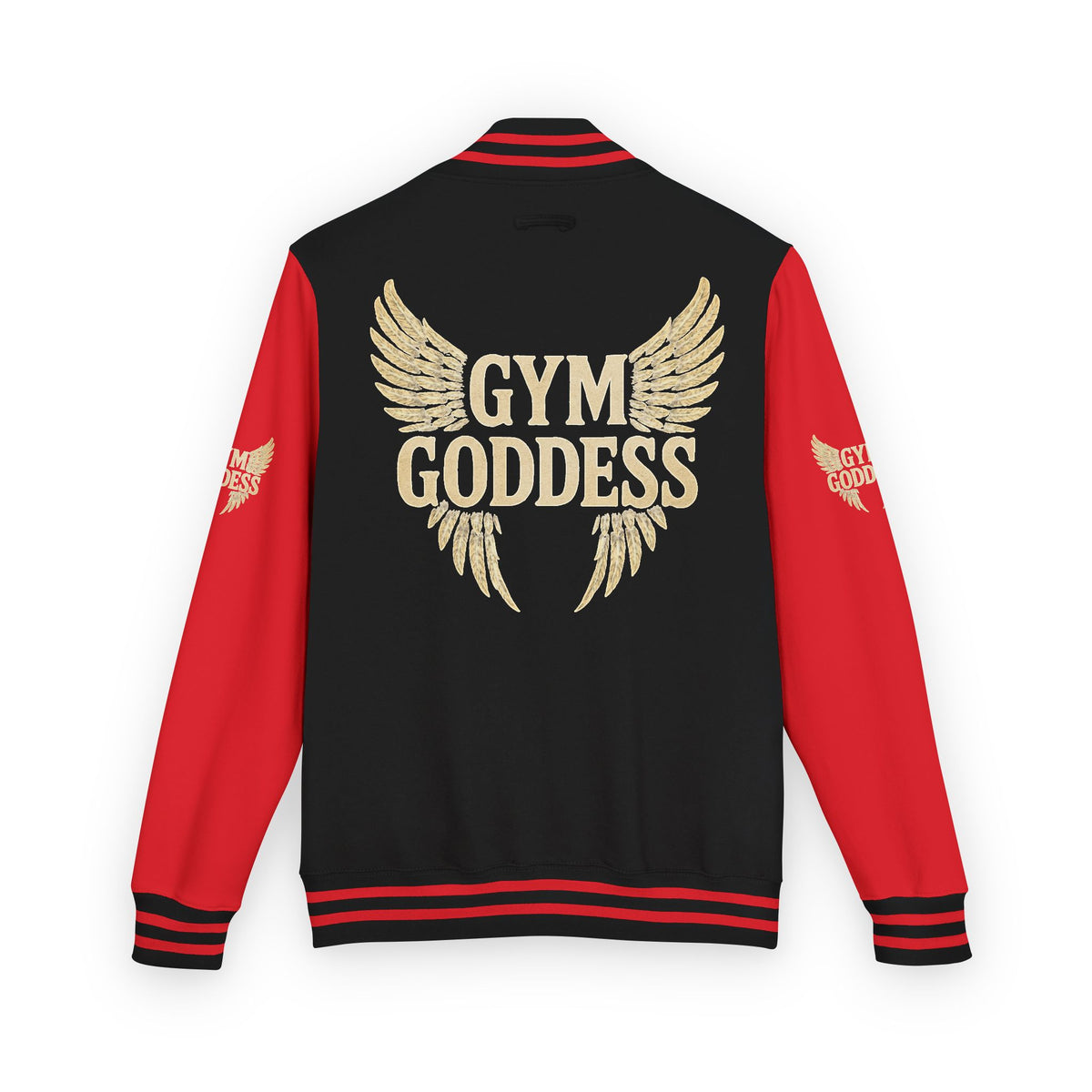 Gym Goddess Letterman Jacket | Red White Winged Fitness Design