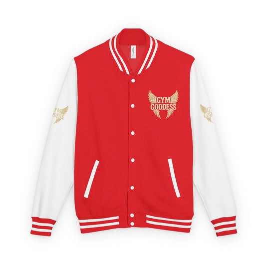 Gym Goddess Letterman Jacket | Red White Winged Fitness Design