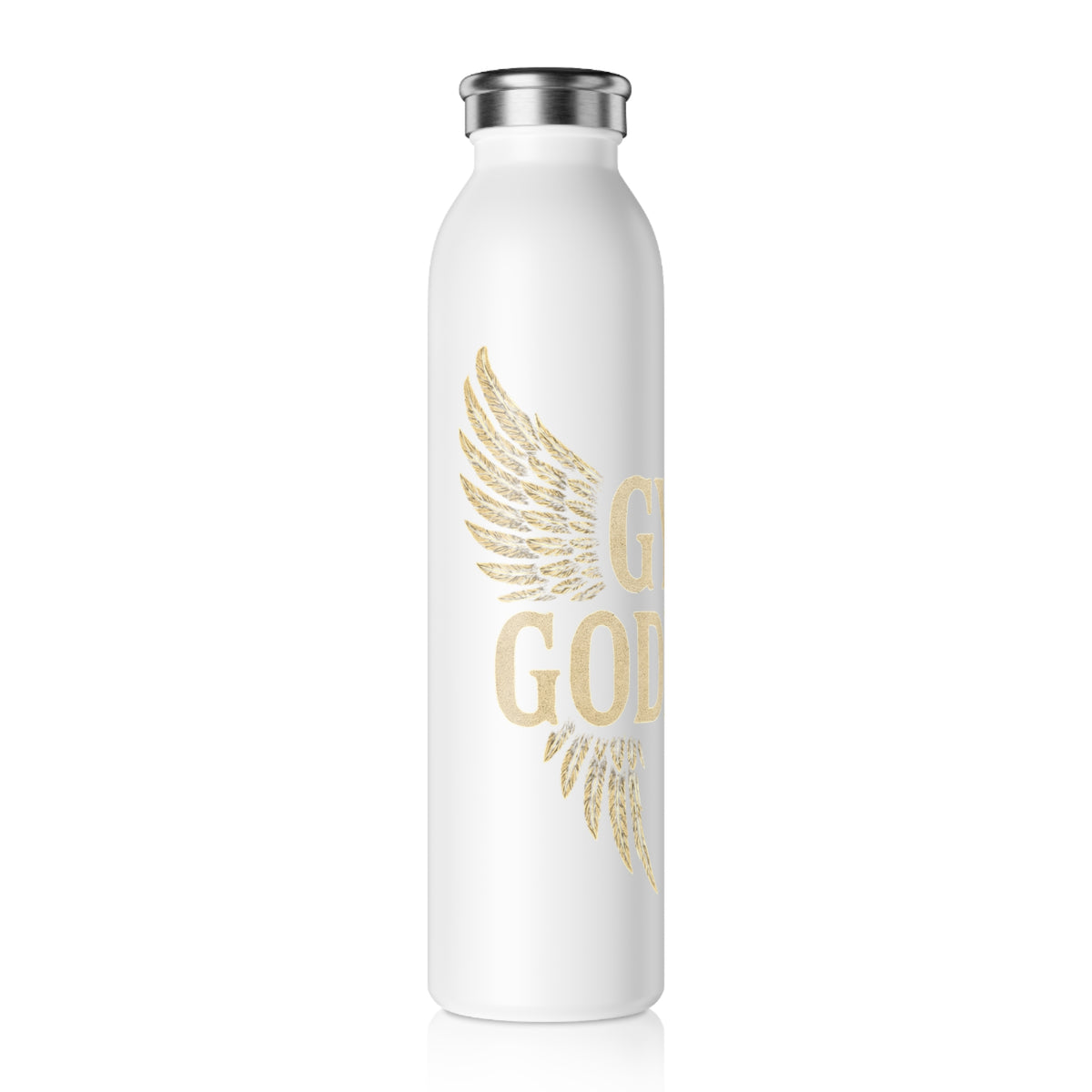 Gym Goddess water bottle | Slim Stainless Steel Bottle, Gold Wing Fitness Design