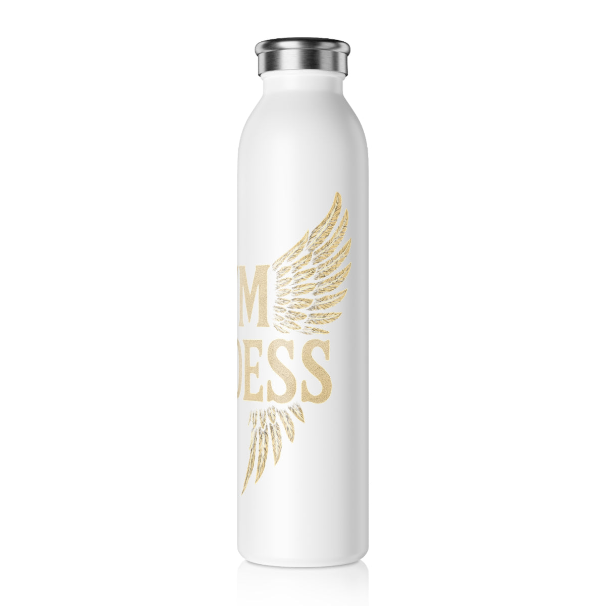 Gym Goddess water bottle | Slim Stainless Steel Bottle, Gold Wing Fitness Design