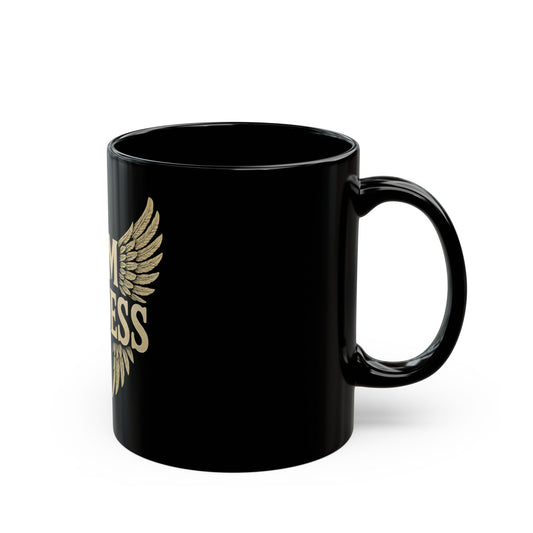 Gym Goddess Mug | Black Coffee Cup with Winged Typography