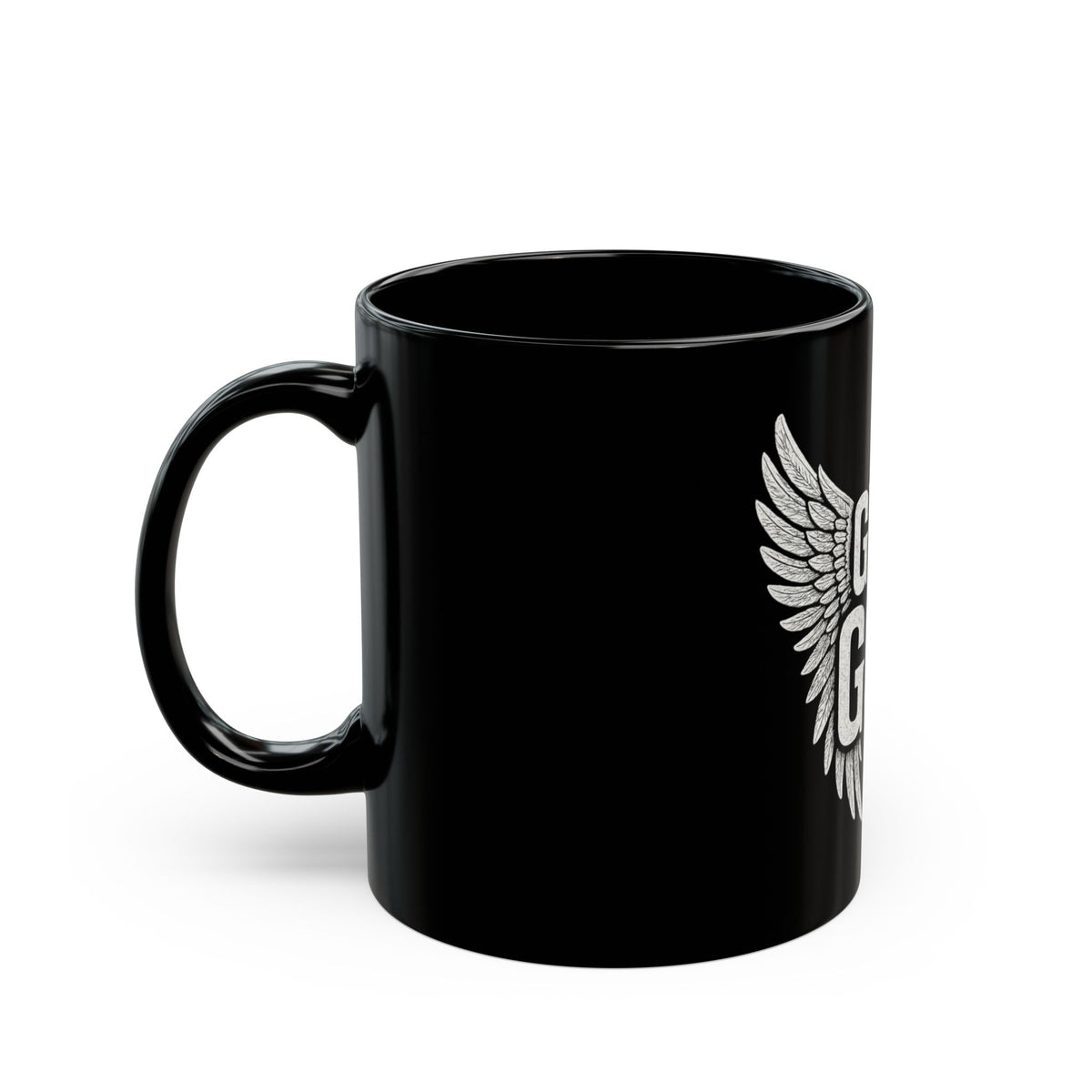 Gym God Mug | Black Coffee Cup with Winged Fitness Design