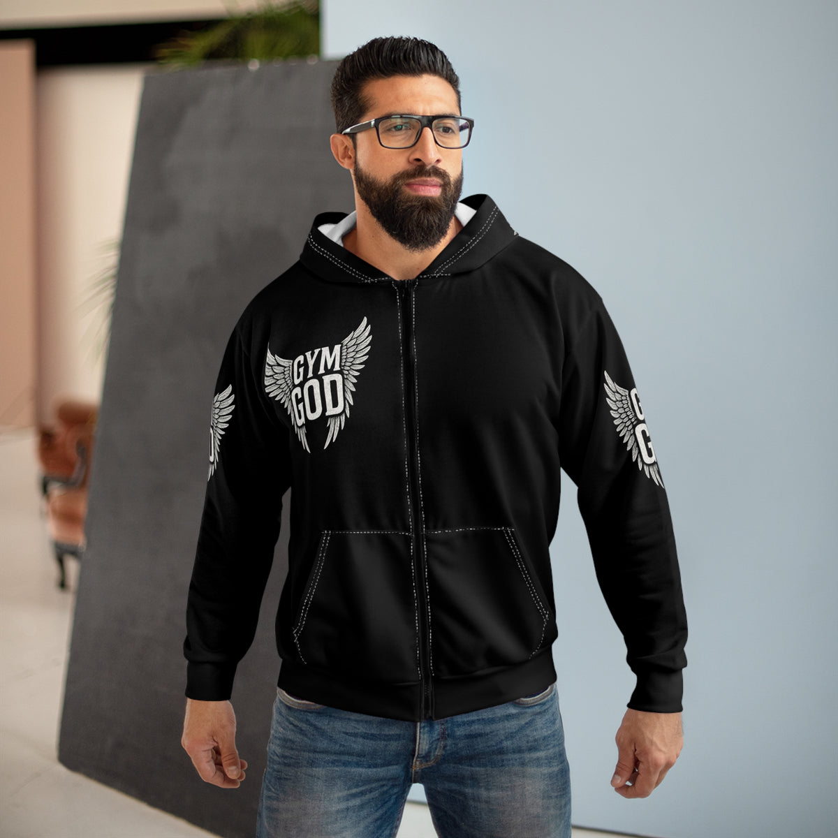 Copy of Gym God wings Zip Hoodie | Red All-Over Print