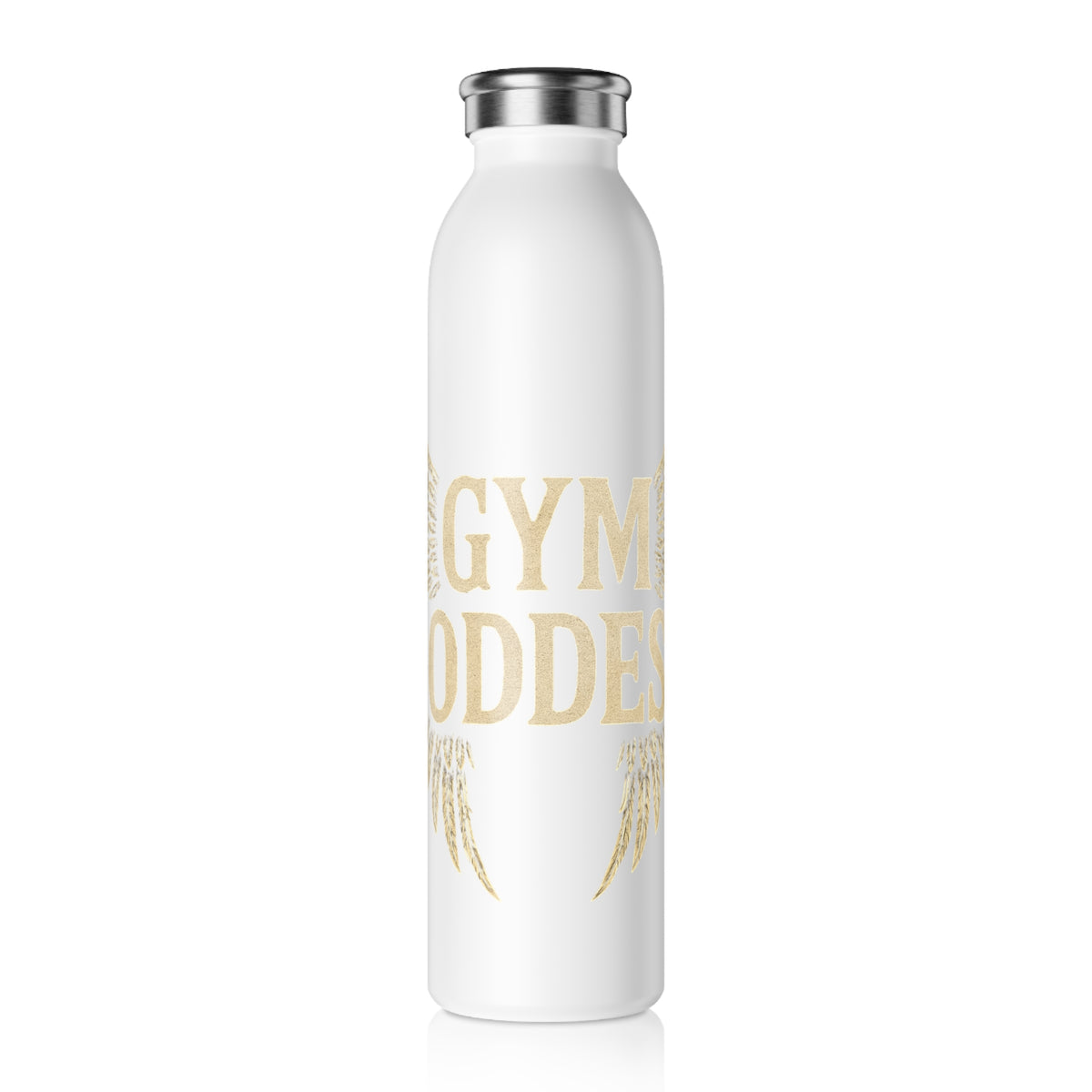 Gym Goddess water bottle | Slim Stainless Steel Bottle, Gold Wing Fitness Design