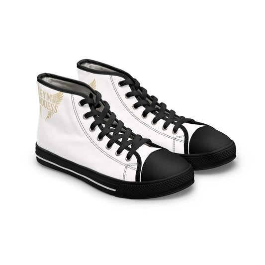 Golden Winged Emblem women's High Top Sneakers | White Canvas High Tops