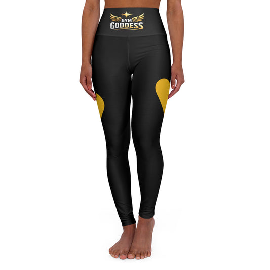 Gym Goddess High-Waisted Yoga Leggings – Black with Gold Heart Accent