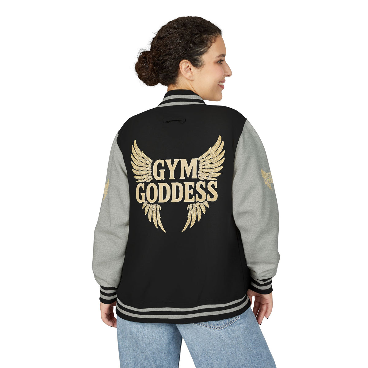 Gym Goddess Letterman Jacket | Red White Winged Fitness Design