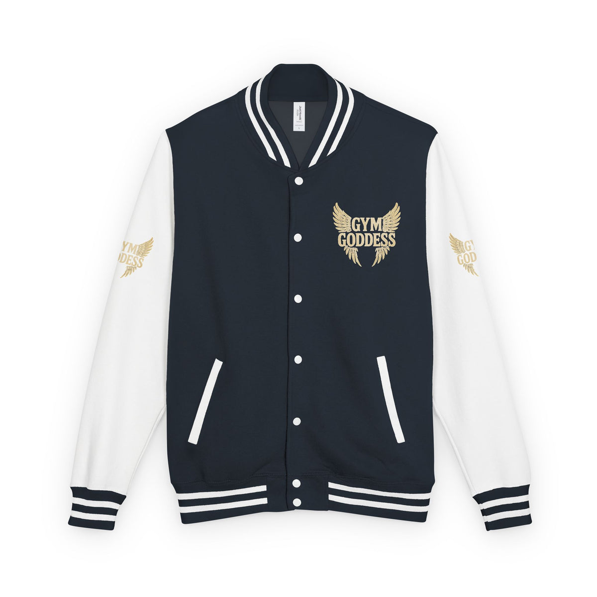 Gym Goddess Letterman Jacket | Red White Winged Fitness Design