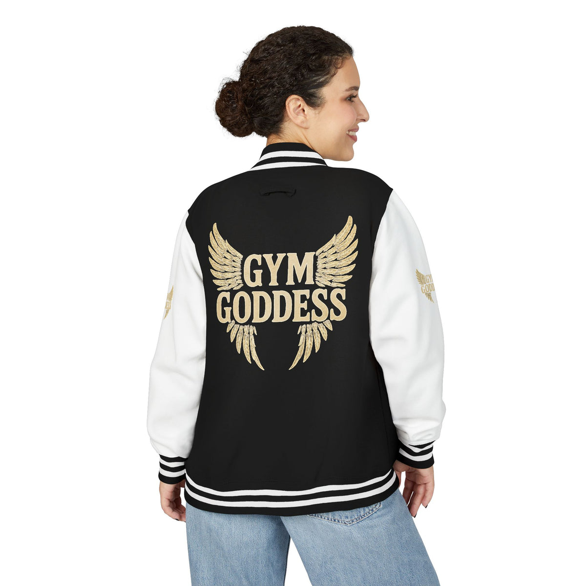 Gym Goddess Letterman Jacket | Red White Winged Fitness Design