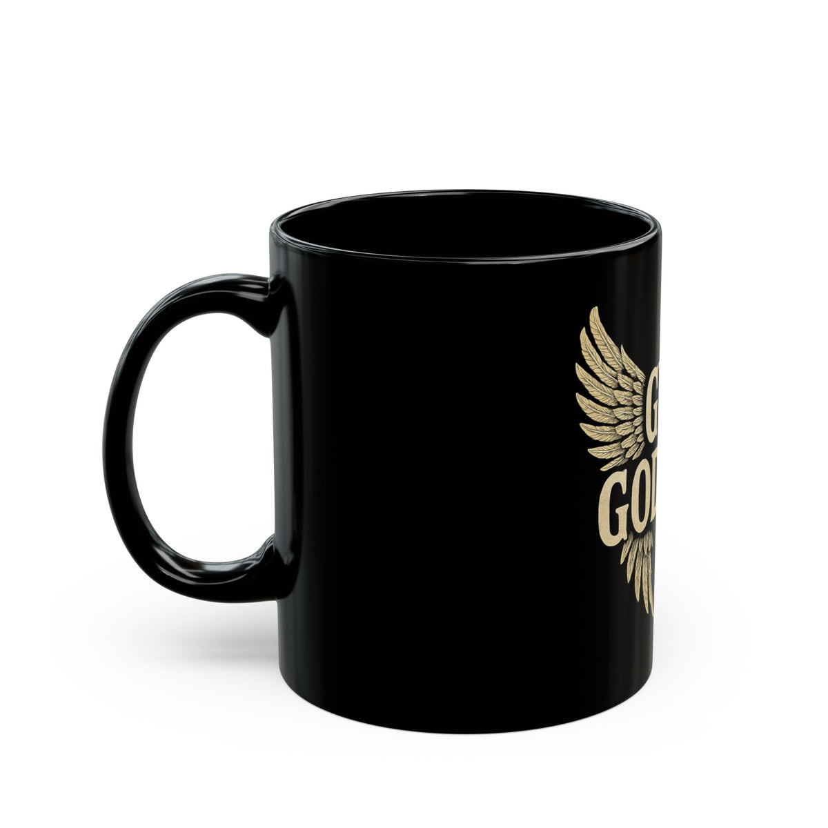 Gym Goddess Mug | Black Coffee Cup with Winged Typography