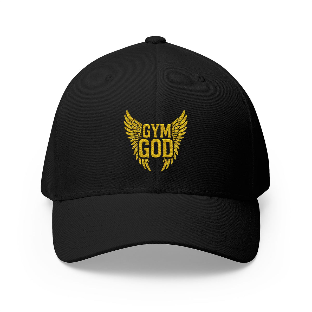 Gym God Wings Embroidered Fitted Cap | Black & Dark Grey