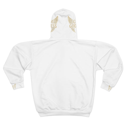 Gym Goddess Zip Hoodie — Women's Fitness Hoodie with Gold Wing Logo
