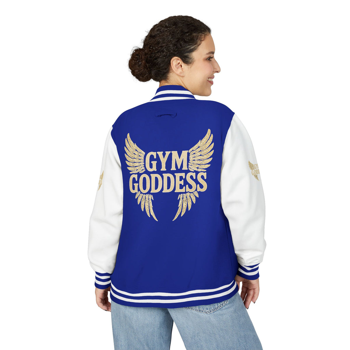 Gym Goddess Letterman Jacket | Red White Winged Fitness Design